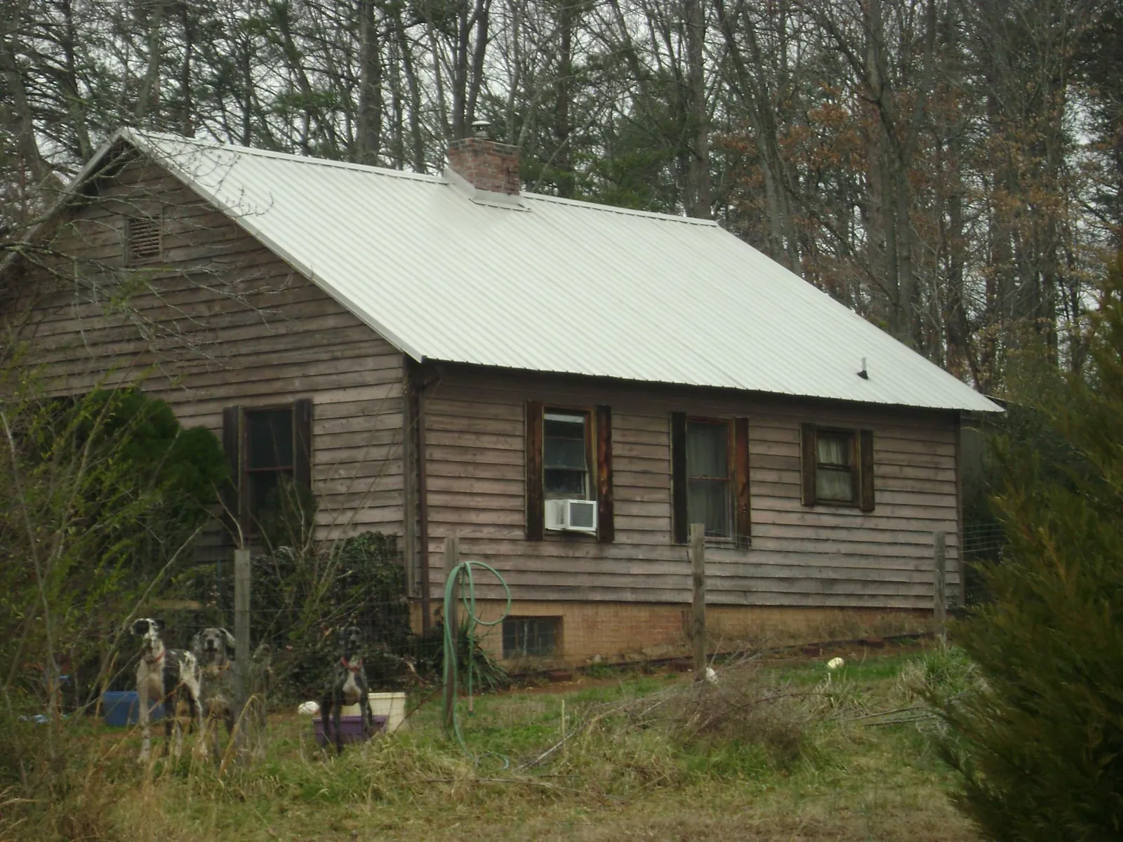 White metal roof on an old wood sided farmhouse, from a Metal Roof Installation job in Whites Creek